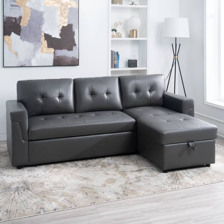 Perry Modern Reversible Sleeper Sectional Sofa with Storage Chaise, Pullout Sleeper Sofa Couch Bed for Living Room
