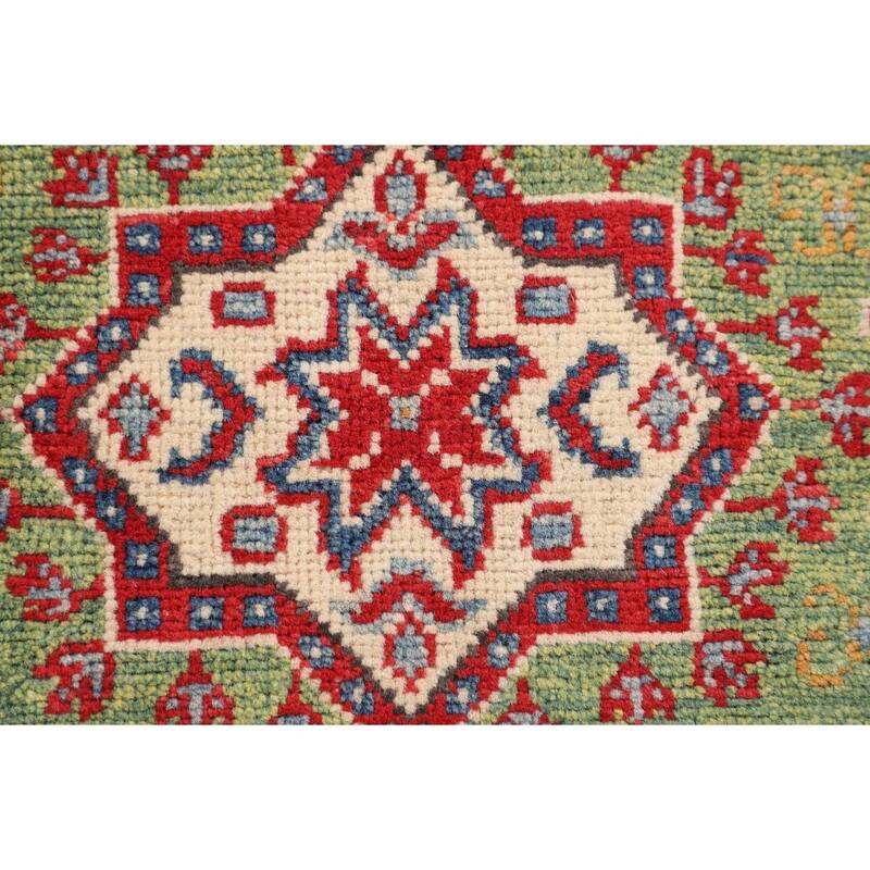 Light Green Kazak Oriental Accent Rug Handmade Wool Carpet - 2'9" x 4'1"