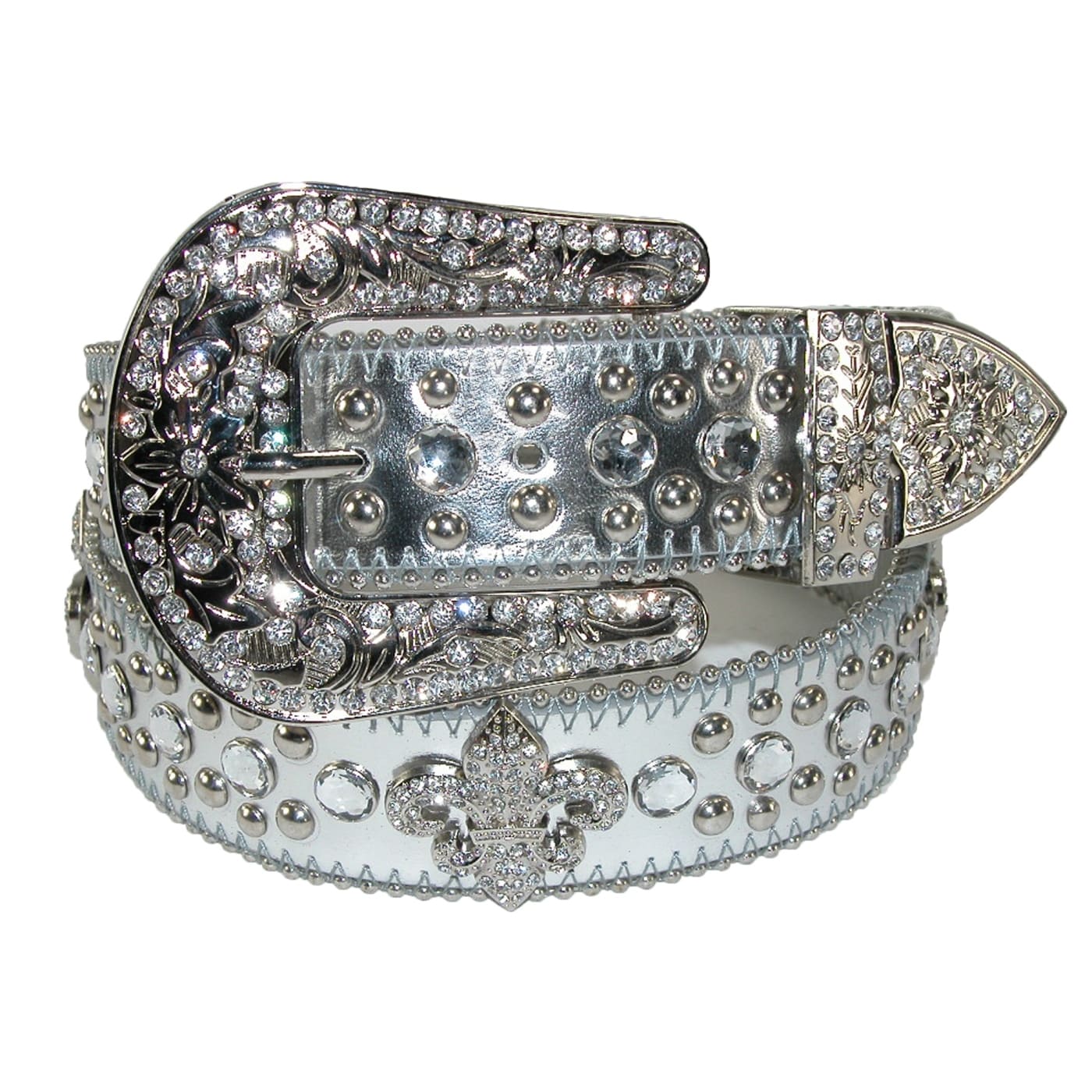 Fleur de lis studded rhinestone belt