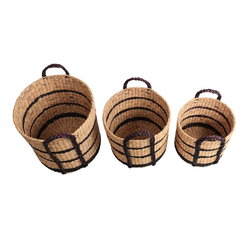 Willow Stripe Handwoven Water Hyacinth Nesting Storage Baskets with Handles(Set of 3)