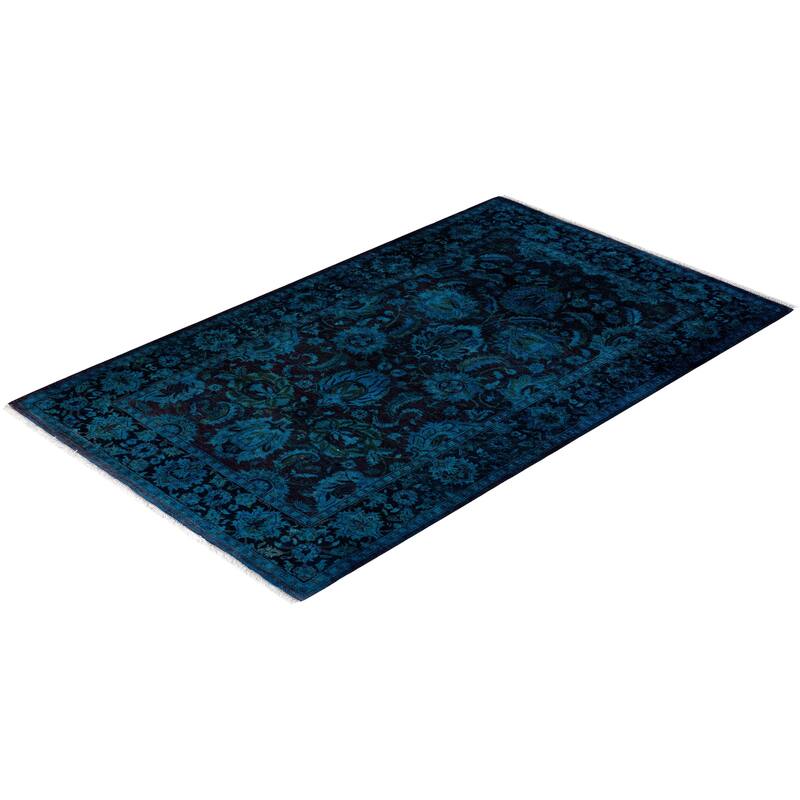 Overton Hand Knotted Wool Vintage Inspired Modern Contemporary Overdyed Black Area Rug - 3' 2" x 5' 2"