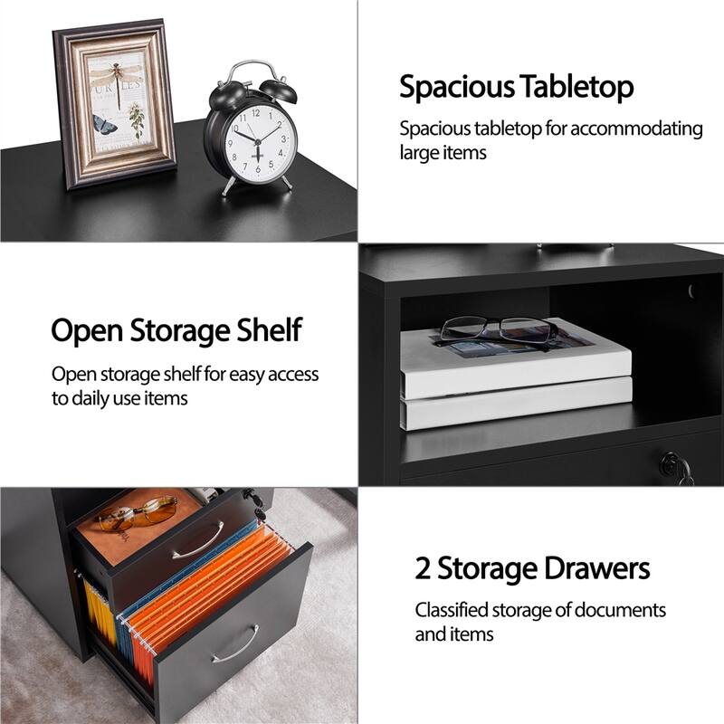 Yaheetech Rolling File Cabinet with 2 Drawers and 1 Open Shelf Filing Cabinet for Home Office