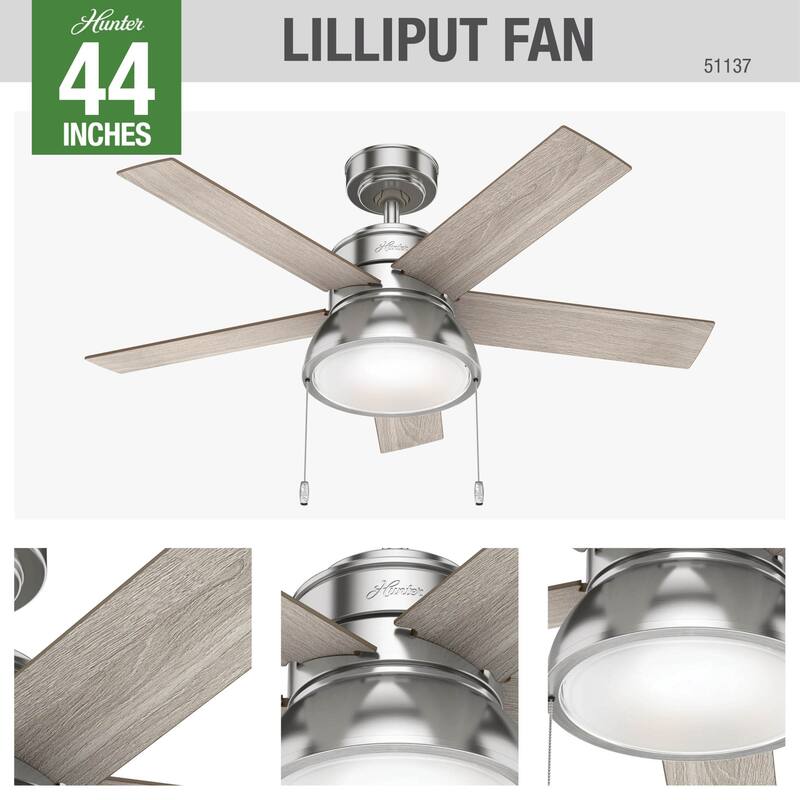 Hunter 44" Lilliput Indoor Ceiling Fan with LED Light, Pull Chain - Modern Industrial, Farmhouse - Exclusive SureSpeed!
