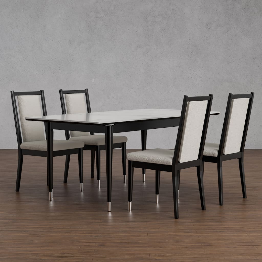 Furniture of America Kalor Modern 5-Piece Black and White Sintered Stone Top Rectangle Dining Table Set