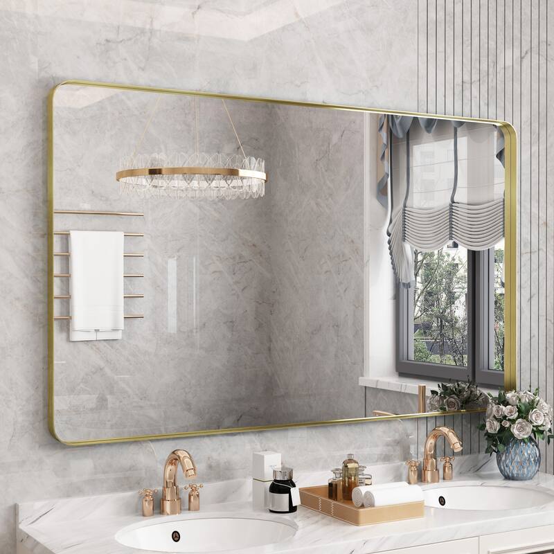 QuivaraView Rectangular Aluminum Framed Bathroom Vanity Mirror - 60" x 36" - Brushed Gold