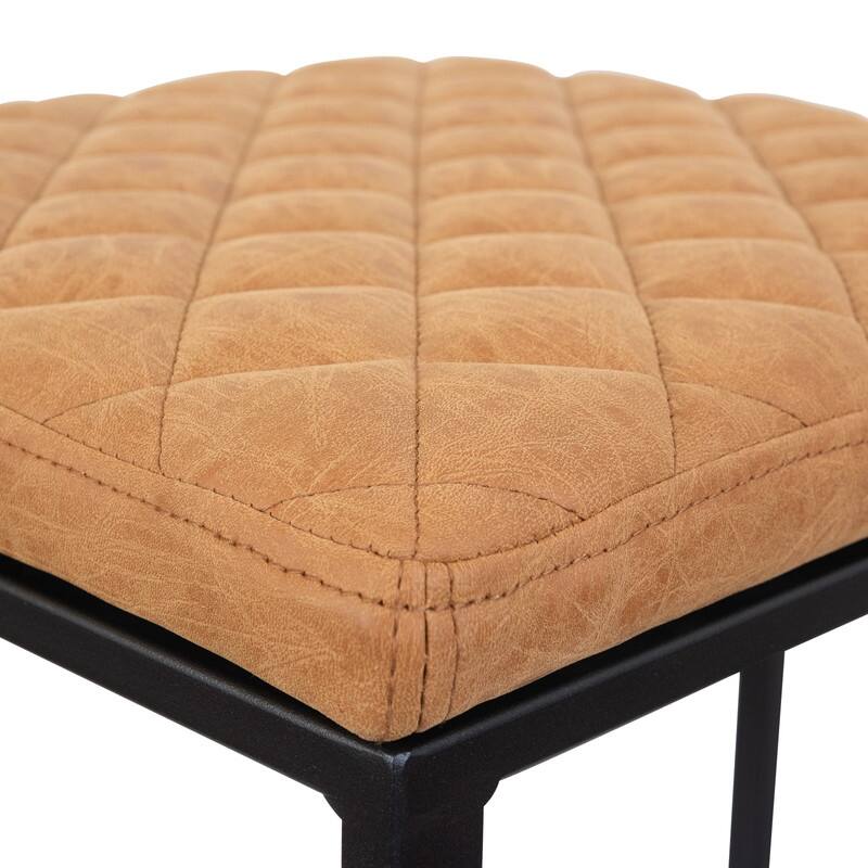Quincy Leather Quilted Counter Height Barstool (Set of 2) with Upholstered Square Seats & Footrest for Home Bar & Kitchen