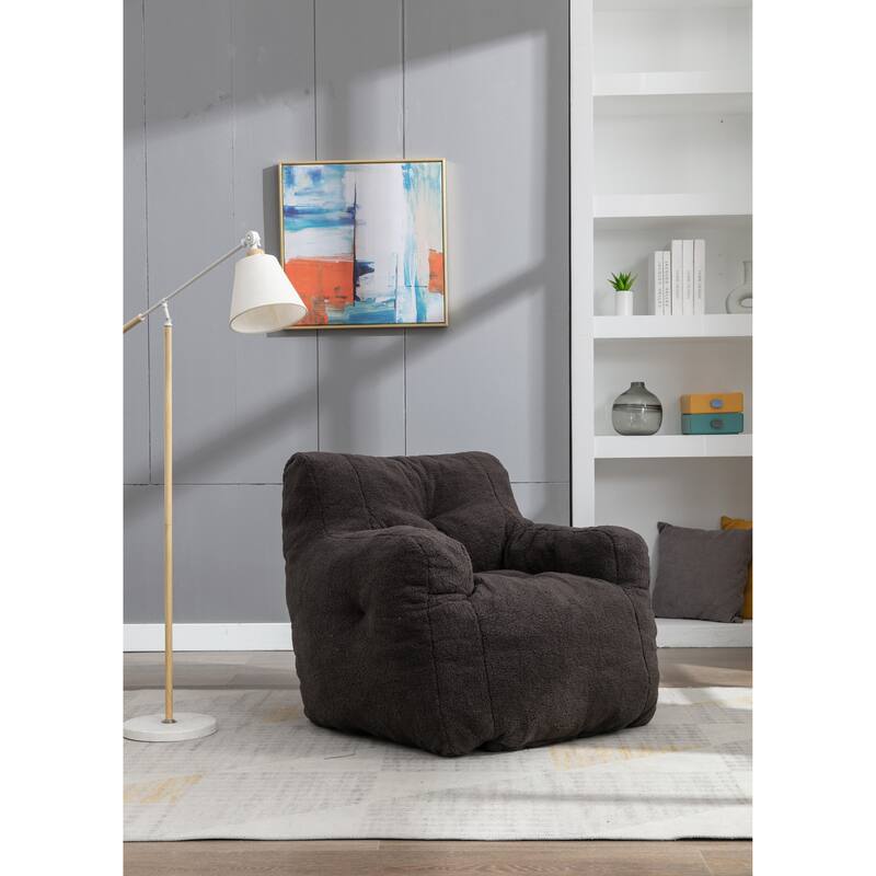 Soft Tufted Foam Bean Bag Chair With Teddy Fabric