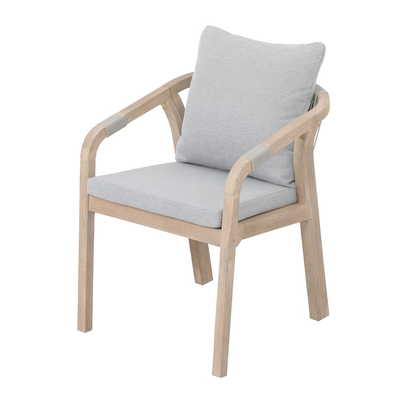 Acacia Wood Outdoor Dining Chairs with Rope Back, Set of 2