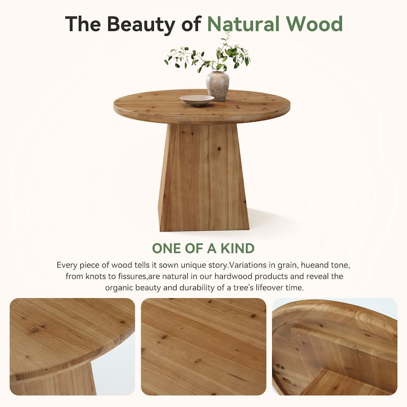 Solid Wood Round Dining Table for 4, Small Circle Kitchen Table with Sturdy Pedestal Base