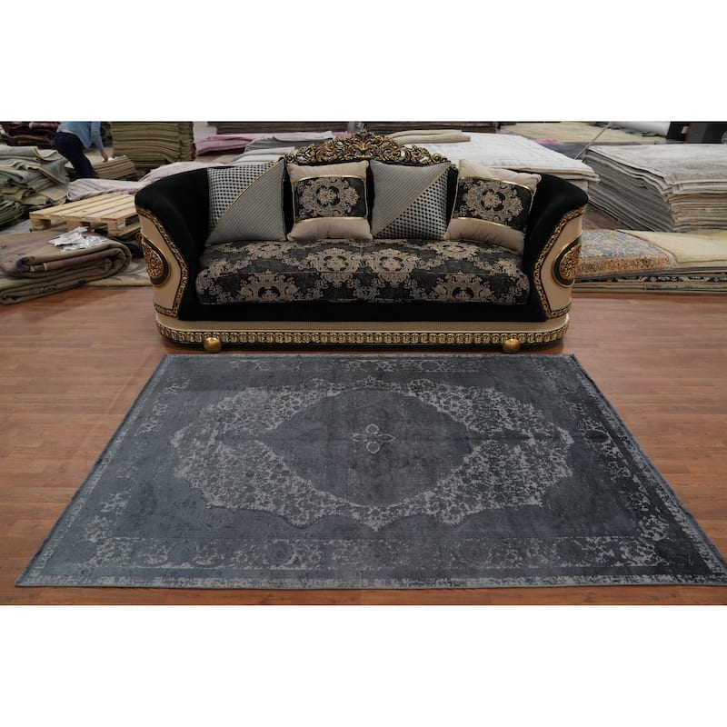 Machine Made Oriental Polyester Carpet Traditional Floral Greys & Charcoal Tabriz Area Rug - 7' 5'' X 5' 2''