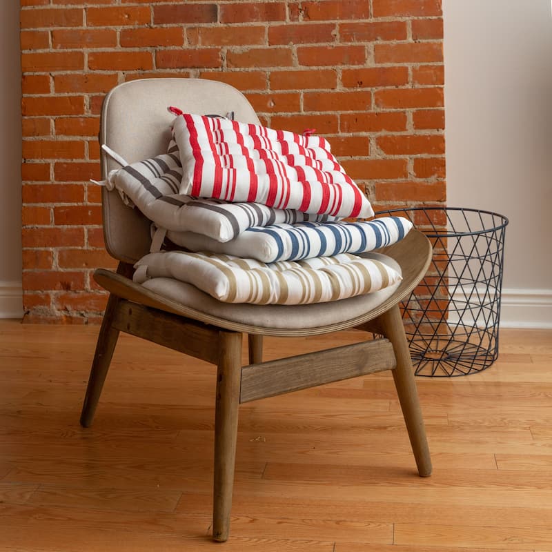Fabstyles Tufted Set of 4 Broadway Stripe Cotton Chairpads with Ties - 16x16