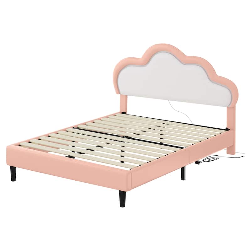 Moasis PU Adjustable Cloud Headboard Bed Frame Platform with LED
