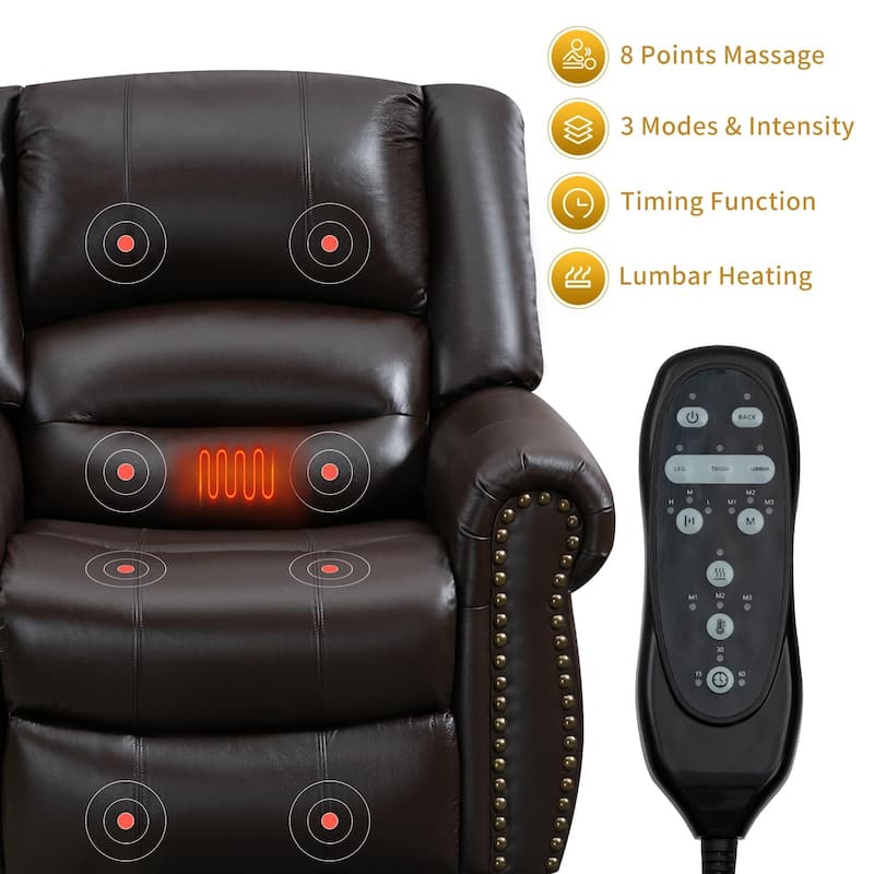 Dual Motor Genuine Leather Lift Recliners, Massage & Heat, USB Ports