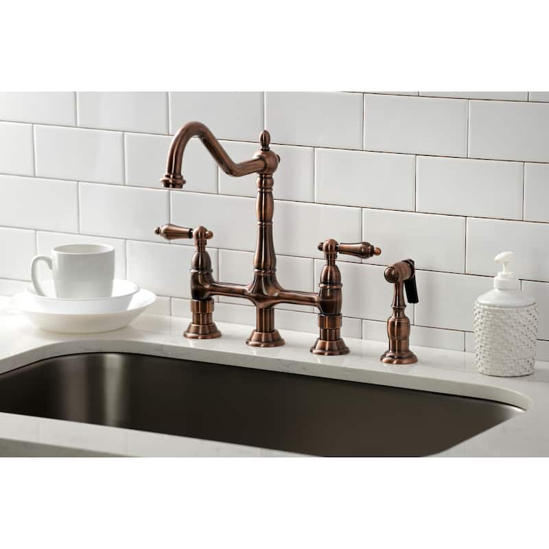 Heritage Bridge Kitchen Faucet with Brass Sprayer