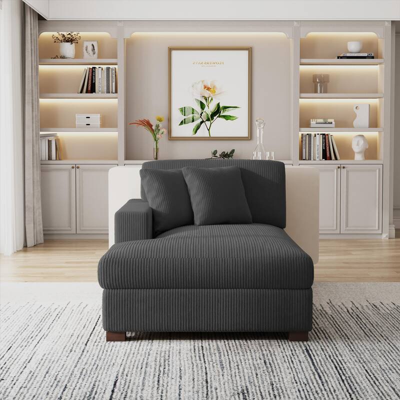 Modern Corduroy Indoor Chaise Lounge Couch with Pillows