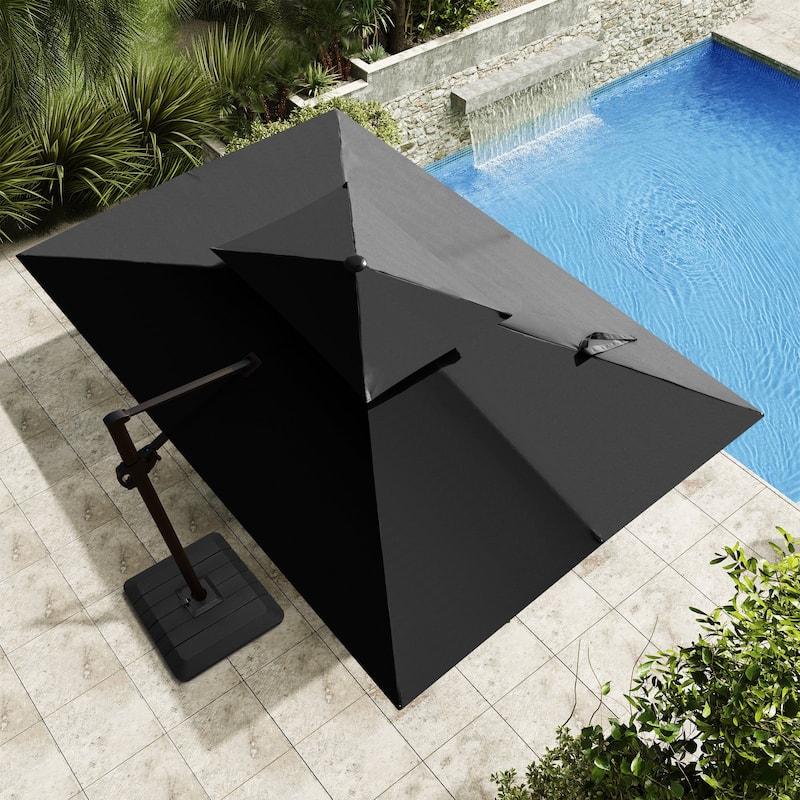 Outdoor Patio Dual Top Cantilever Umbrella with 4-Piece Fillable Weighted Base