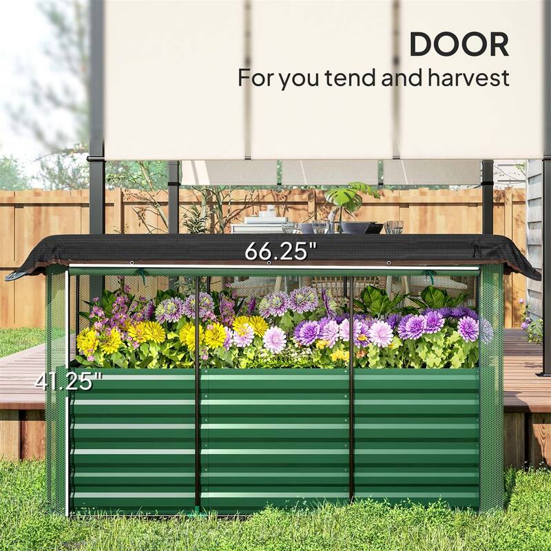 Galvanized Steel Raised Garden Bed with Crop Cage and Shade