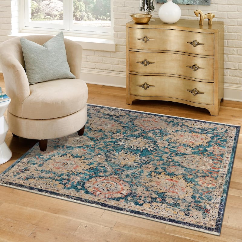 Traditional Nixa Collection Area Rug - 3'11" Square - Blue