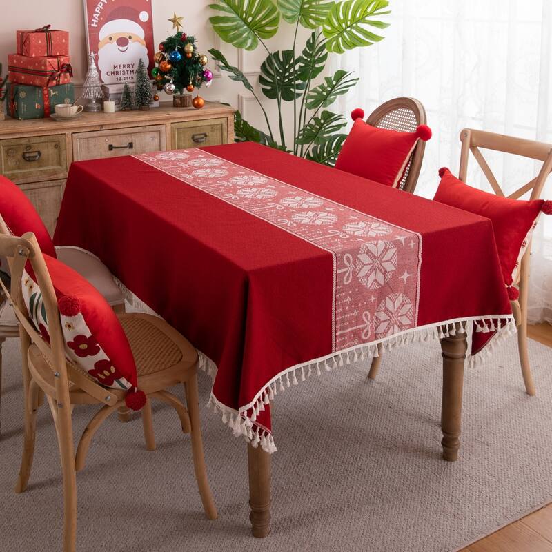 High Quality Washable Rectangle Polyester tablecloths, Wrinkle Resistant Washable Dining Room Table linen for Rectangle Table - Snow Pattern - 55" x 86"