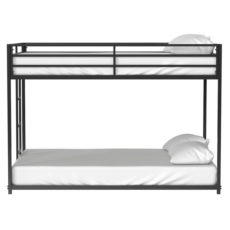 Full Over Full Metal Bunk Bed with Reversible Ladder and Guardrails, Low Profile Design