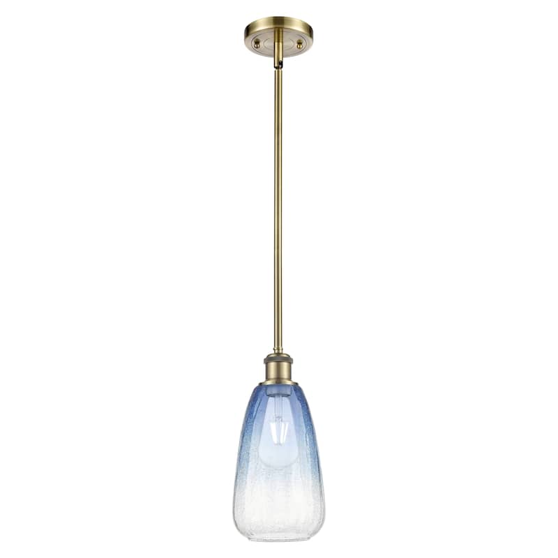 Innovations Lighting Endless Possibilities Ballston - Brookhaven Almond - 1 Light 6" Stem Hung Mini Pendant - Antique Brass/Sapphire Blue
