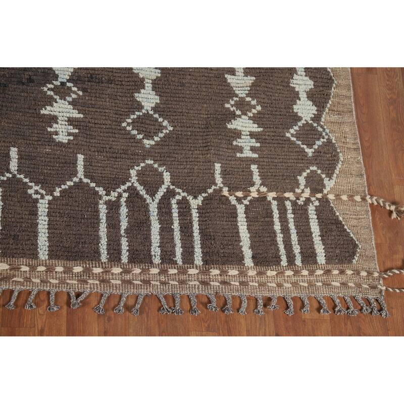Brown Moroccan Area Rug Handmade Wool Carpet - 8'5" x 12'10"