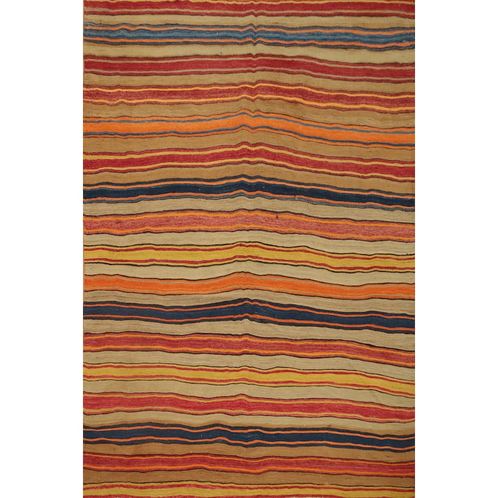 Hand Woven Oriental 100% Wool Carpet Southwestern Tribal Multi-Colored Kilim Area Rug - 7' 1'' X 5' 5''