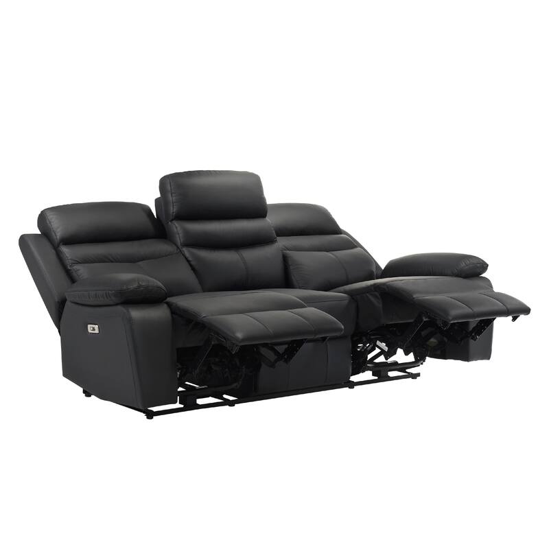Hanna Power Dual Reclining Sofa, Black Top Grain Leather, USB, 87 Inch