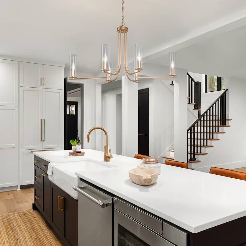 Modern Gold 6-Light 36 in. W Cylinder Glass Chandelier for Dining Room Living Room