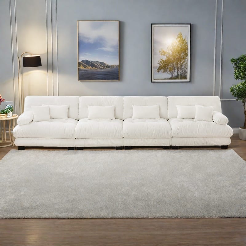 173.2" 4-Seat Chenille Sectional Sofa with Deep Seating and Modular Design - White