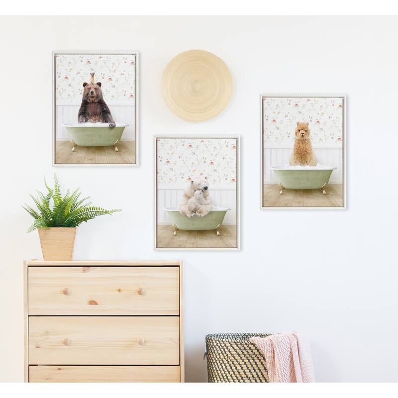 Sylvie Beaded Baby Animal Cottage Bath Framed Canvas by Amy Peterson