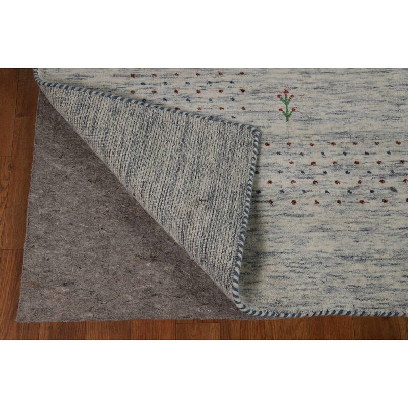 Ivory & Blue Tribal Gabbeh Indian Area Rug Handmade Wool Carpet - 8'0"x 9'10"