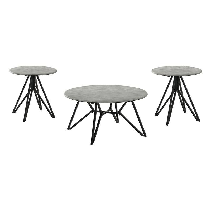 Table Set with Metal Base in Cement and Black - 3 Piece