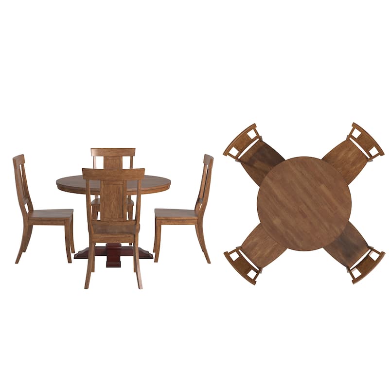 Ronda 45" Round Solid Wood Top Dining Set with Panel Back Chairs