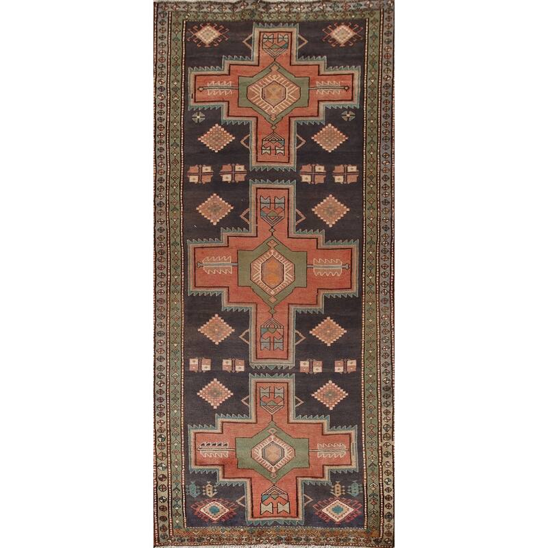 Blue Ardebil Persian Vintage Runner Rug Hand-Knotted Wool Carpet - 4'1"x 9'11"