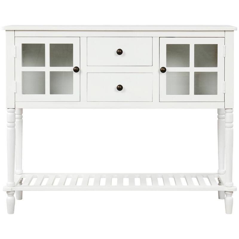 Farmhouse Sideboard with Glass Cabinets & Drawers - Rustic Console Table for Dining Room & Living Room