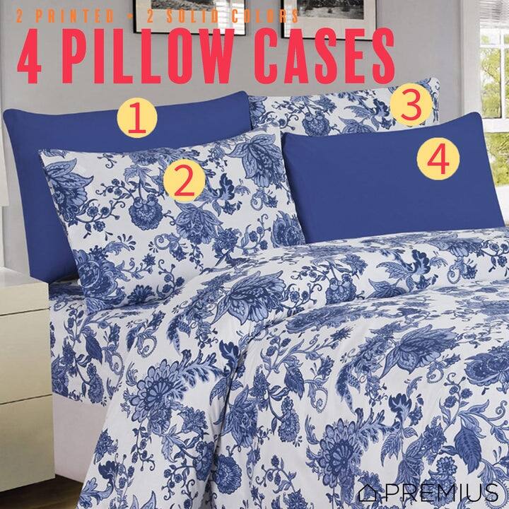 PREMIUS Premium Azure 4 & 6 Piece Microfiber Printed Wrinkle-Free Sheet Set