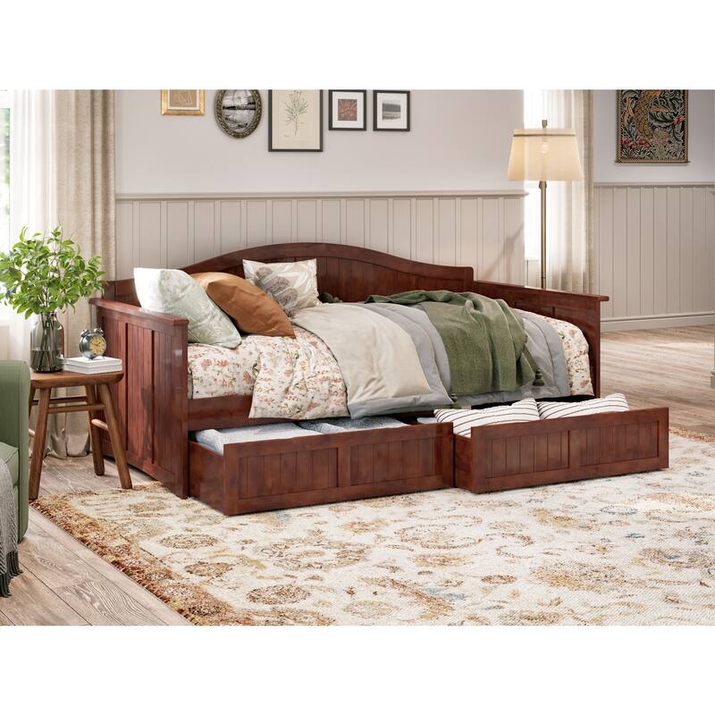 Twin Daybed with Drawers - Walnut Wood Frame, Storage Daybed, Modern Design