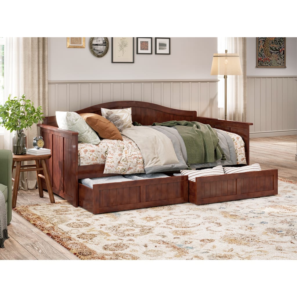 Twin Daybed with Drawers - Walnut Wood Frame, Storage Daybed, Modern Design