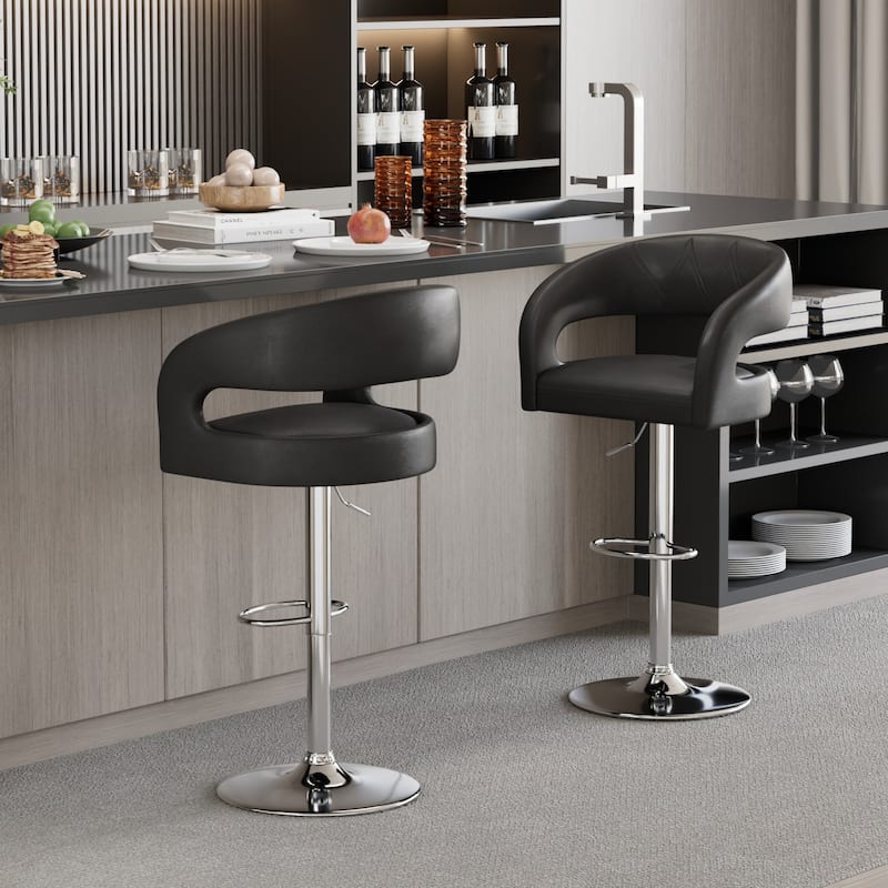 VECELO Set of 4 Swivel Bar Stools Rounded Mid-Back Barstools with Adjustable Height 360° Rotation 16" Base with Footrest