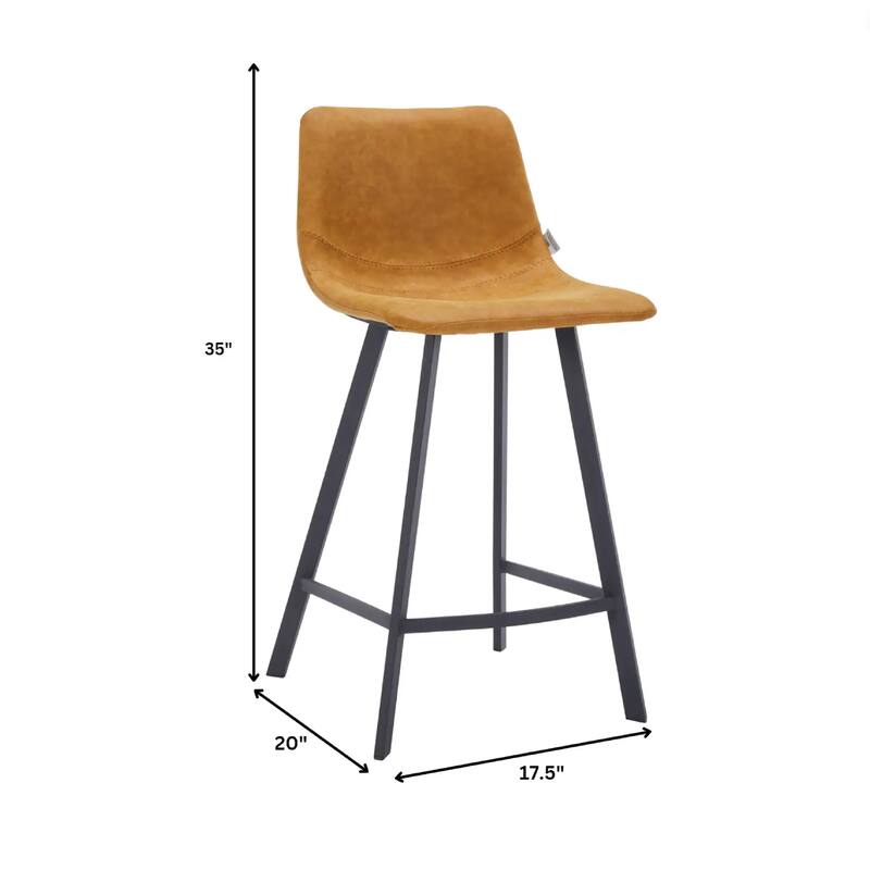 Elland Leather Bar Stool - Modern Counter Height Stool with Black Stainless Steel Legs for Kitchen Island or Home Bar Set of 2