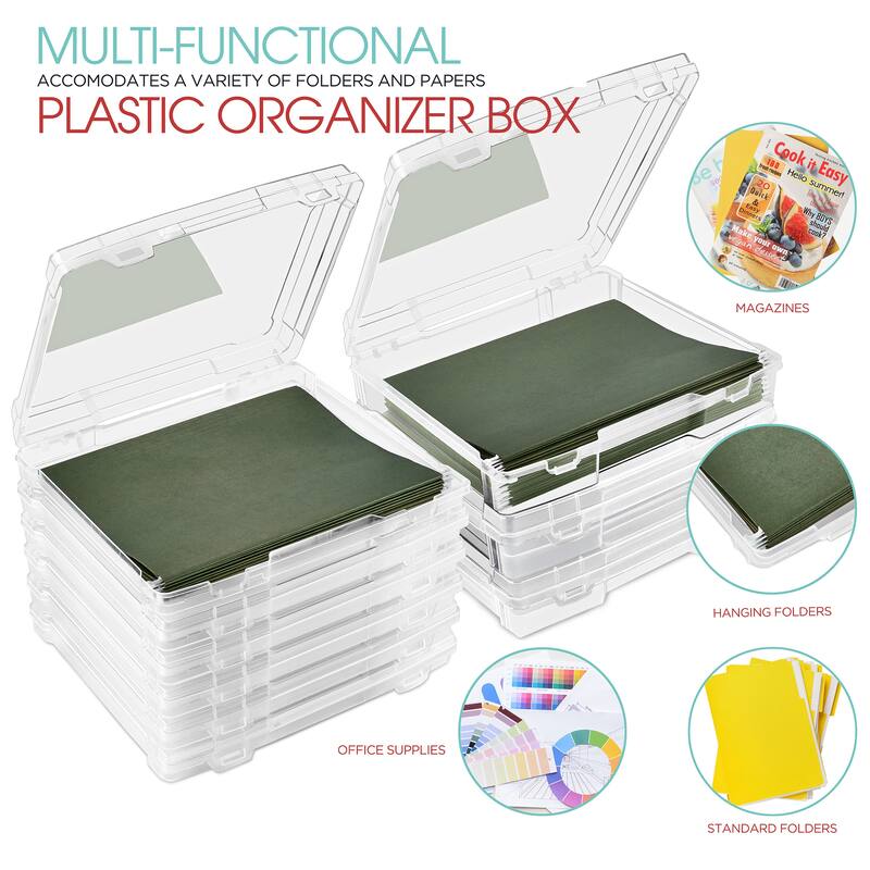 Sorbus 9-Piece Variety Pack Hanging File Organizer Bin, Interior 10"x12", Clear Plastic Stackable for Document Storage