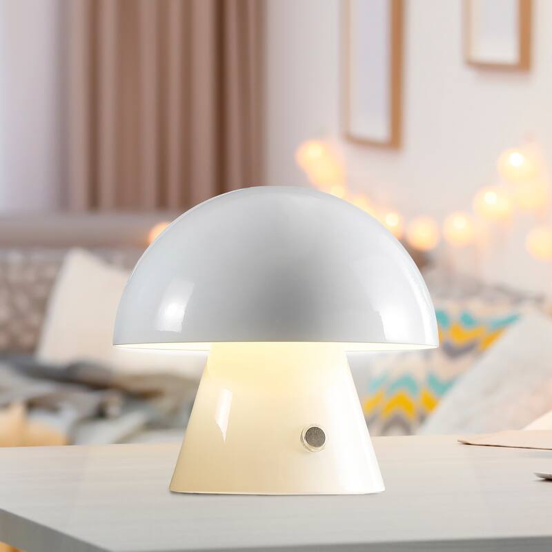 Alyson 7" Contemporary Bohemian Rechargeable/Cordless Iron Integrated LED Mushroom Table Lamp, by JONATHAN Y