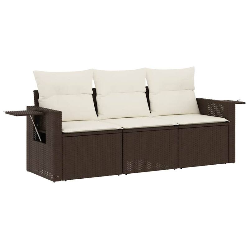 vidaXL Patio Sofa Set with Cushions Outdoor Furniture 3 Piece Poly Rattan