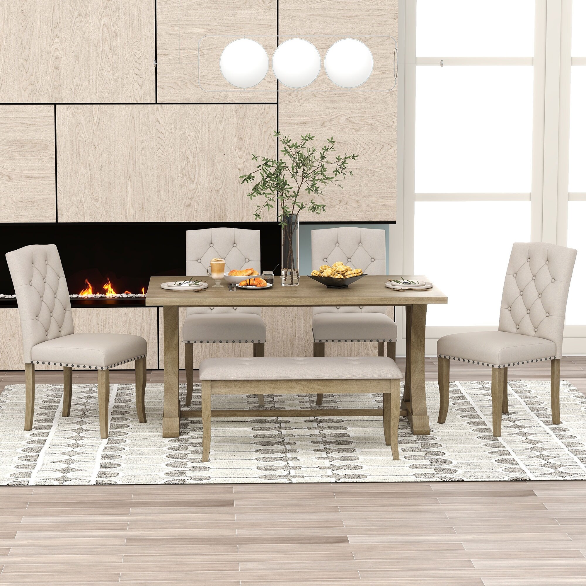 Trestle table with bench and chairs online