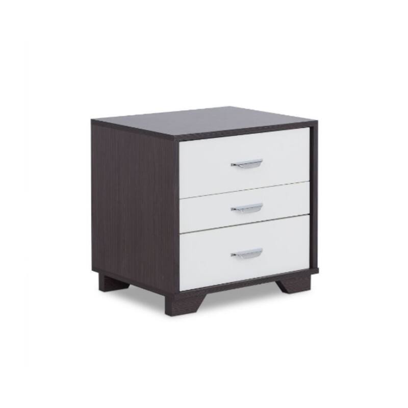 Brown-White Wood 3-Drawer Rectangular Nightstand with Top Contemporary Style - Brown-White
