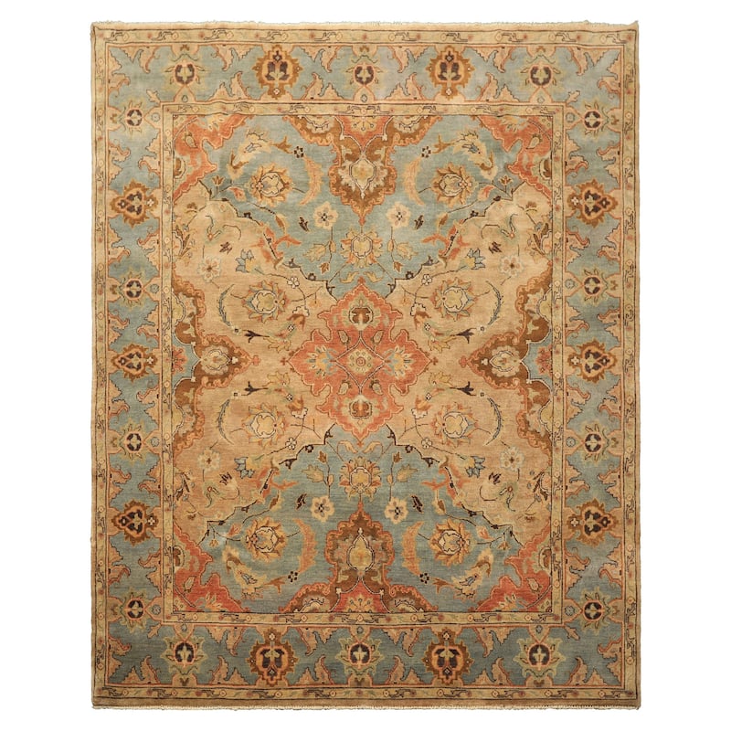 8x10 Hand Knotted Wool Tan Oushak Floral Traditional Oriental Area Rug - 8' x 10'
