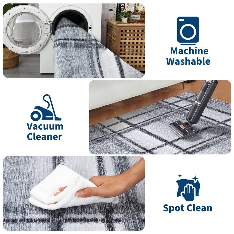 Washable Area Rug, Modern Geometric Area Rugs for Living Room Bedroom, Non-Slip Low Pile Indoor Soft Carpet