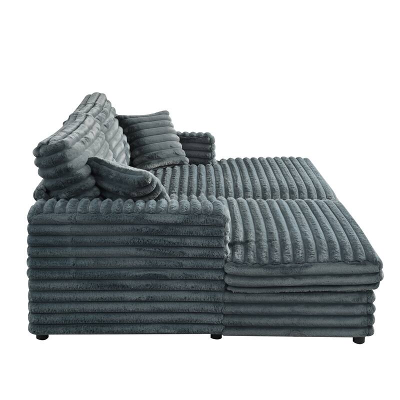 Sofa Bed Napping Daybed Fluffy Corduroy Upholstered Cloud Couch with Throw Pillows