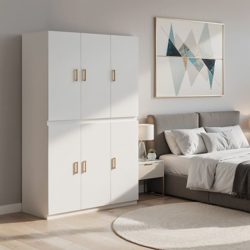 Pocassy 71" Clothing Storage Cabinets with 2 Doors - White